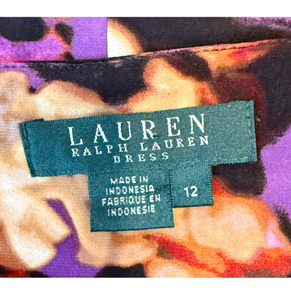 Lauren Ralph Lauren Floral Ruched Faux Wrap V-Neck Sheath Dress Purple Size 12 - Picture 3 of 7